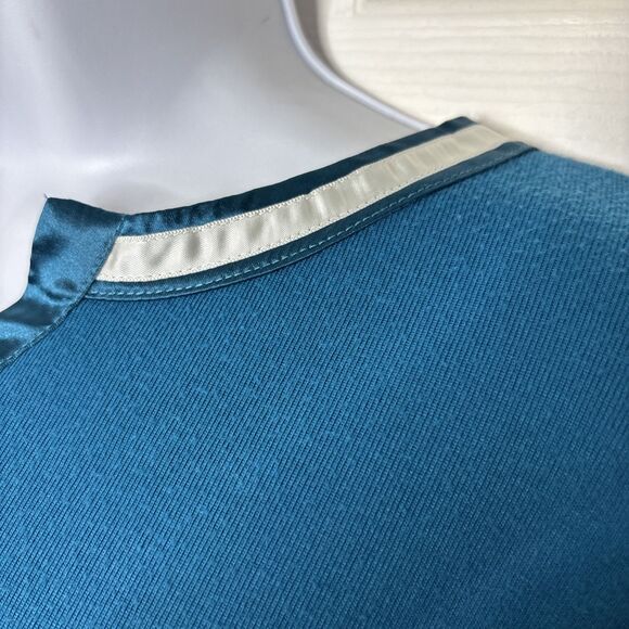 Liz Claiborne LG Teal Long Sleeve Pajama Top Satin Trim Button Front PL Petite L - Picture 4 of 6
